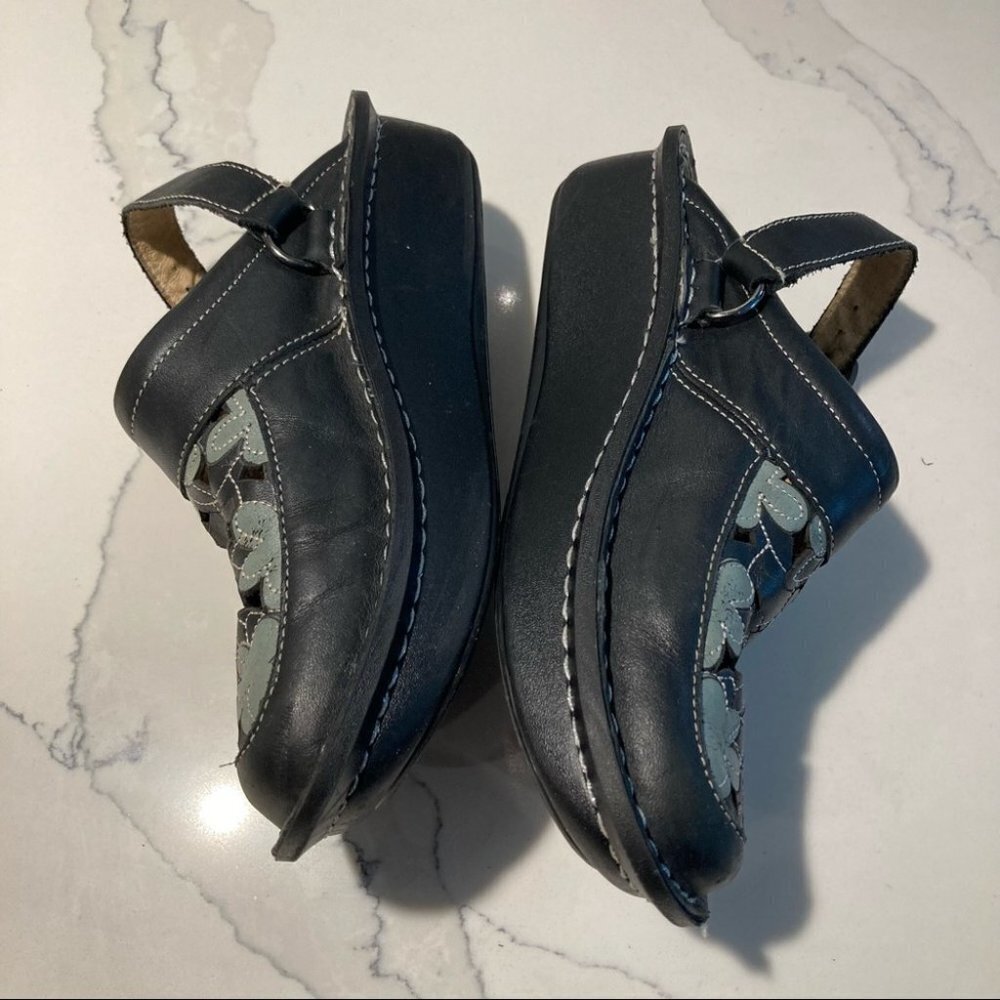 ALEGRIA Sz 36 PG Lite Slide Clog Slingback Black Teal/Gray Floral Cutout Sandals - Picture 5 of 12